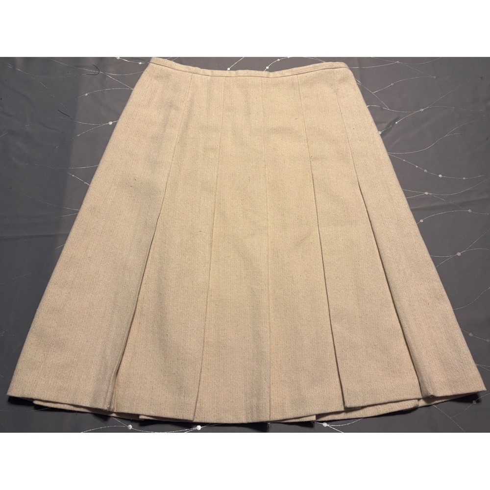Grace Dane Lewis Cream Wool Blend Metallic Gold Pleated A-Line Skirt Size 8